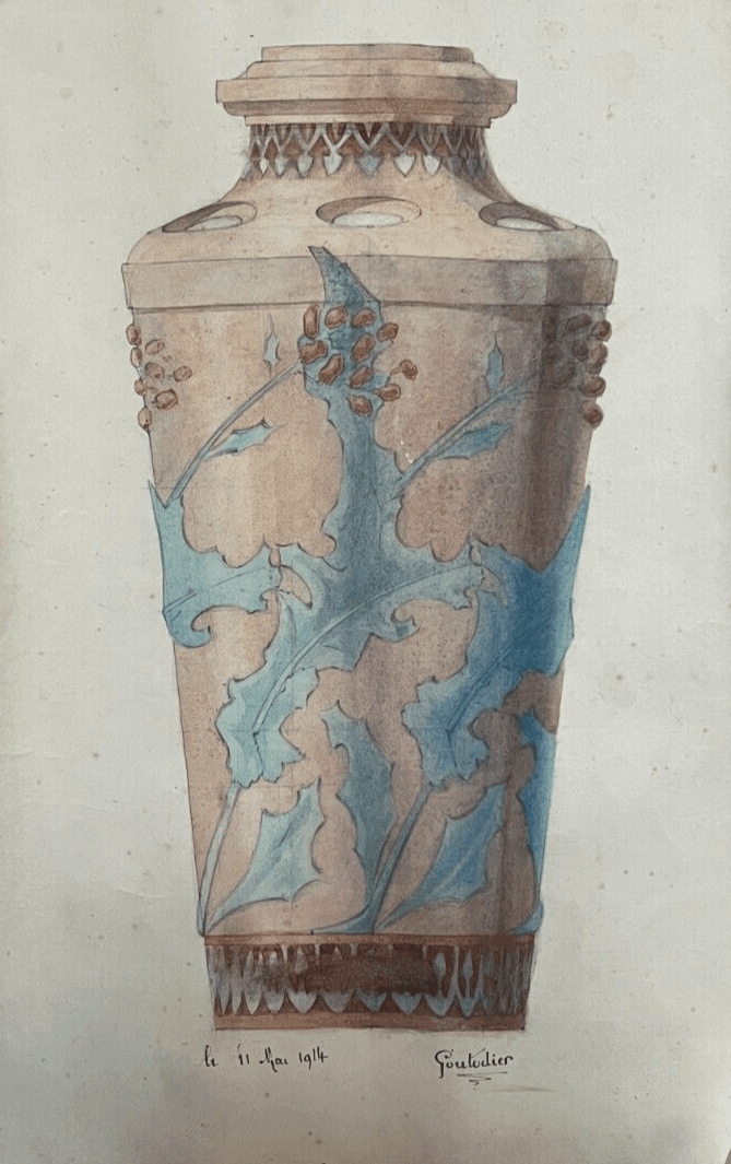 Antique Architecture Original Drawing Architecture, Vase signed image 1