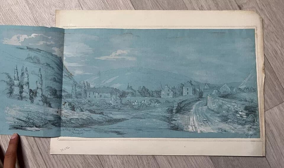 Antique Drawing Original signed Beaune Landscape, Auxey 19th Century image 7
