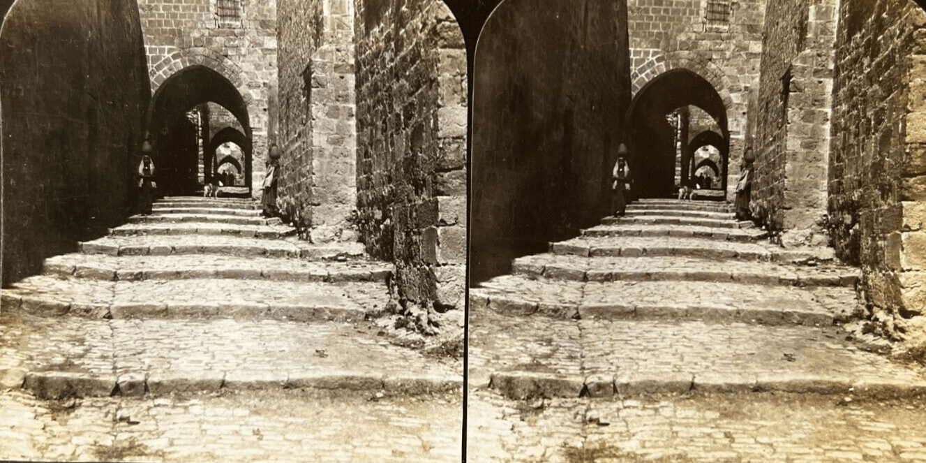Stereoview Albumen vintage Street, Herod Palace, Jerusalem image 1