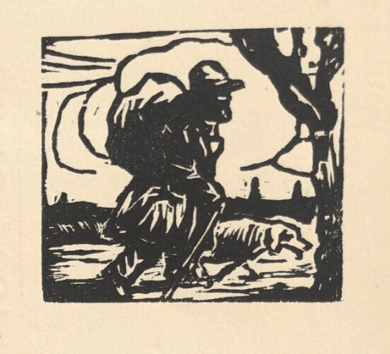 Antique Postcard Original Landscape, Man, Work, Church Alice MUNCH (1894-?) x2