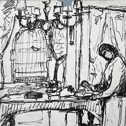 Original Antique Drawing André RUFFIN (1898-1981) Family Scene Artwork image 4