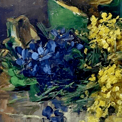 Antique Painting Original Still Life, Flowers, Pichet, signed 19th century image 3
