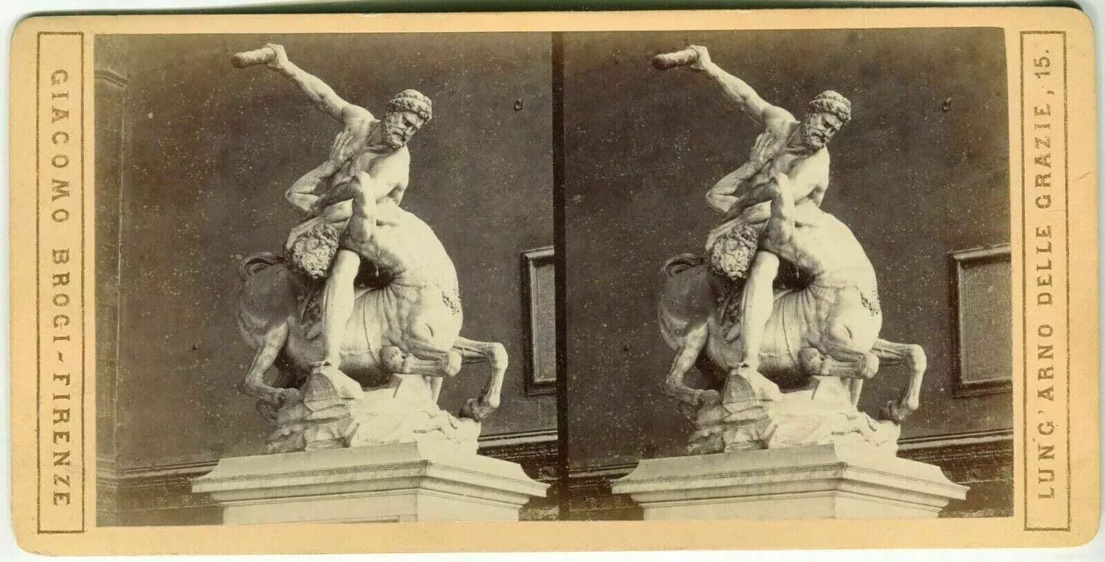 Vintage Stereoview Giacomo BROGI - Florence Il Centauro di Gian Bologna c. 1870 image 8