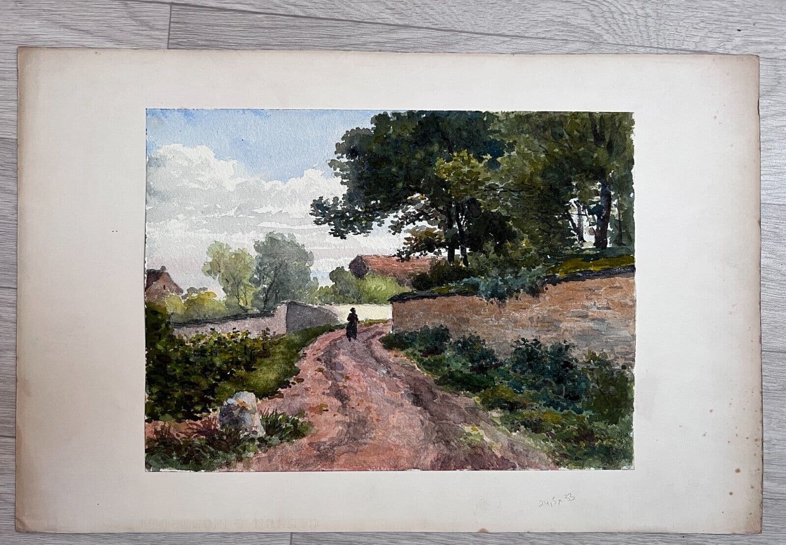 Antique Drawing Original Landscape, Cityview and People image 7
