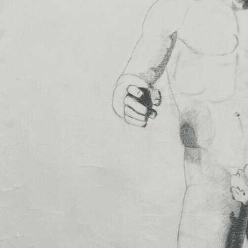Antique Original Drawing Man, Portrait, Academic, Nude, Stick image 4