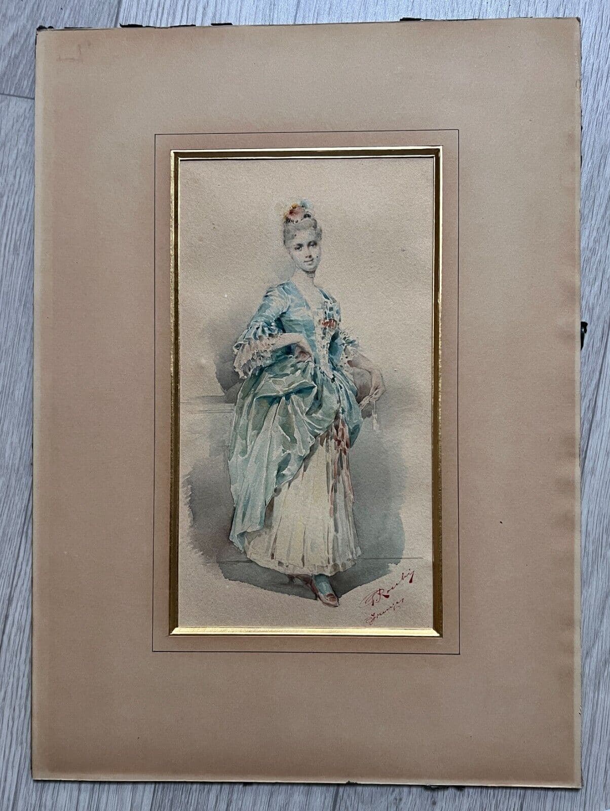 Antique Ink Drawing Original signed Woman Portrait 19th century image 1