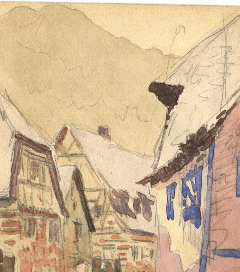 Antique Original Drawing Mountain Village Landscape Artwork image 6