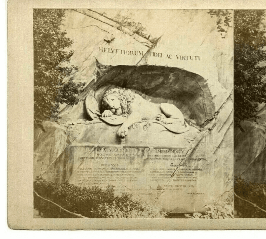Vintage Stereoview ADOLPHE BRAUN Lion Monument in Lucerne, Albumen c 1870 image 2
