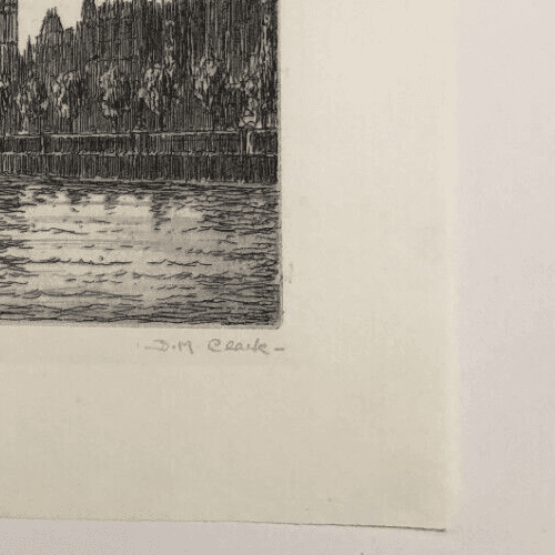 Vintage Etching Original Architecture, Cityview, Webmeister signed Architectural image 3