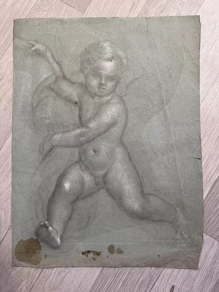 Original Antique Pencil 18th century Drawing Nude Angel Artwork image 7