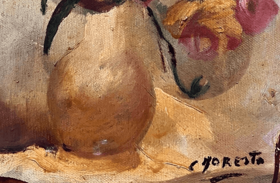 Antique Oil Painting C. FORESTO (1931) Still Life Bouquet, Flowers in a Vase image 4