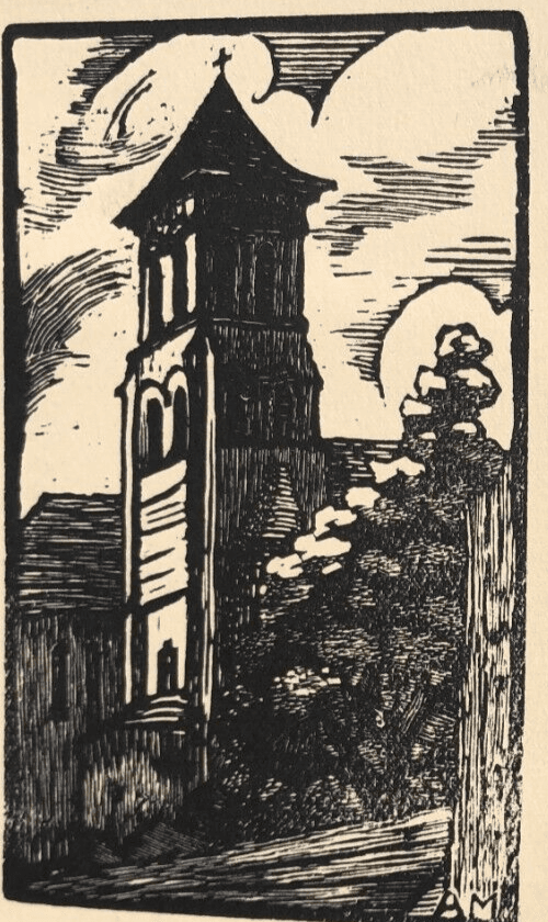 Antique Postcard Original Landscape, Man, Work, Church Alice MUNCH (1894-?) x2 image 5