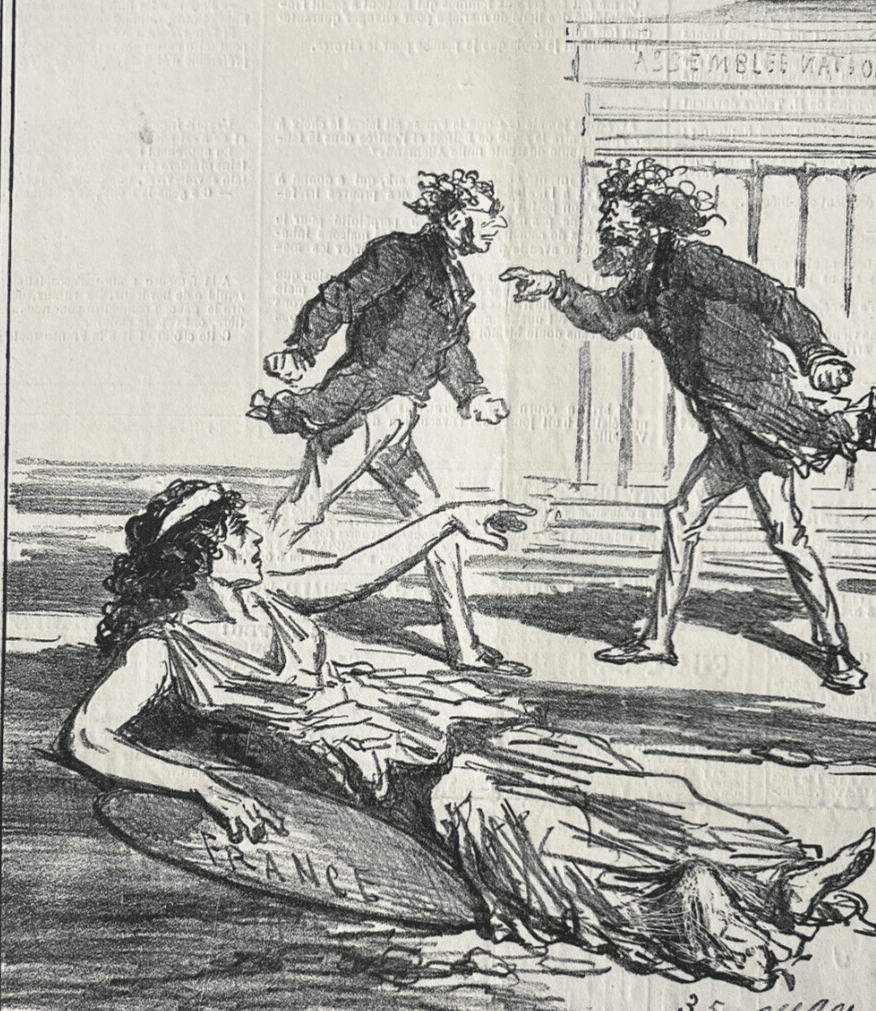 Antique Print 19th century Cham, Relevez moi, Apres le Siege 1835