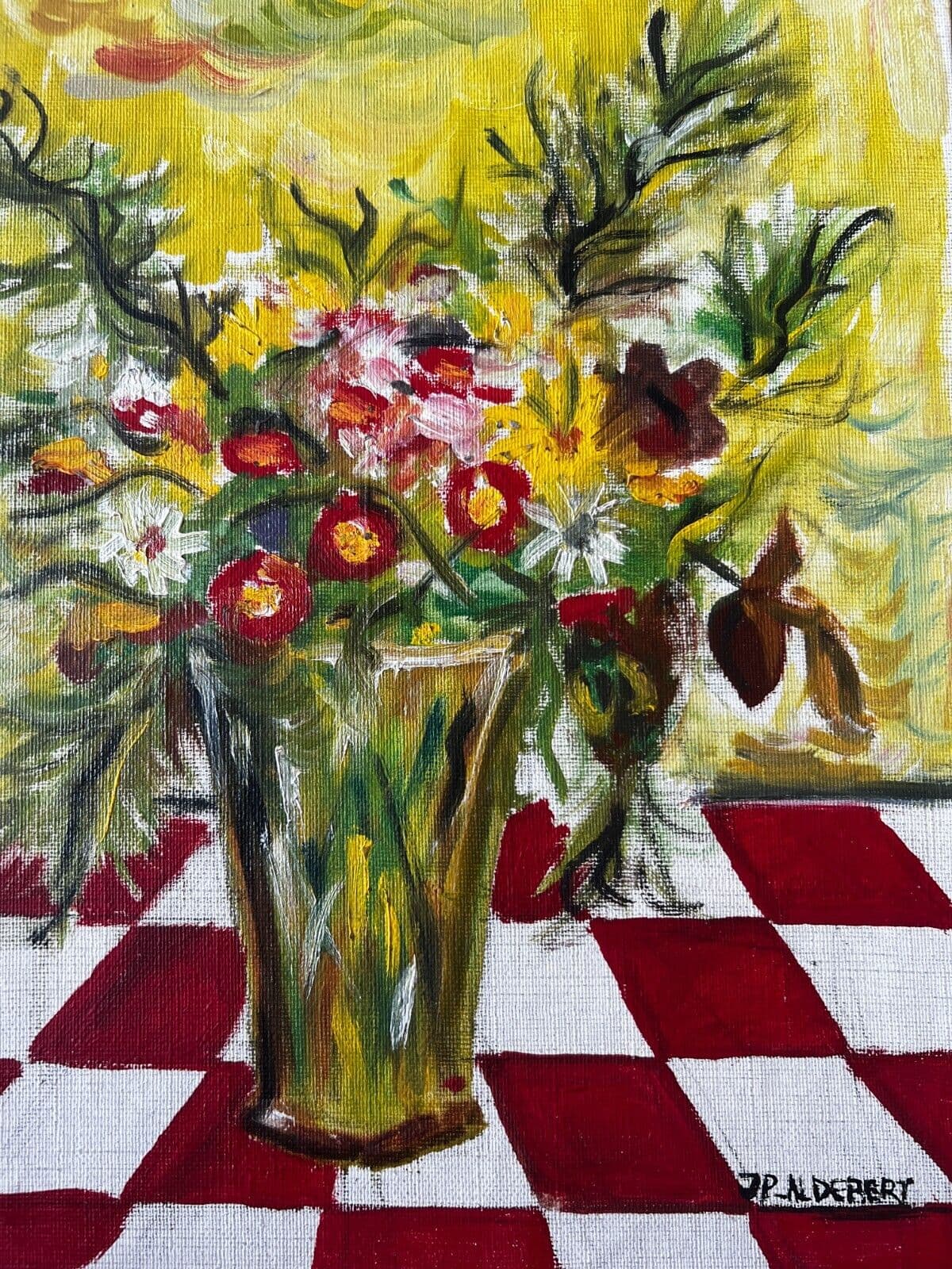 Antique Original Oil Painting Signed Still Life Flowers Bouquet Floral