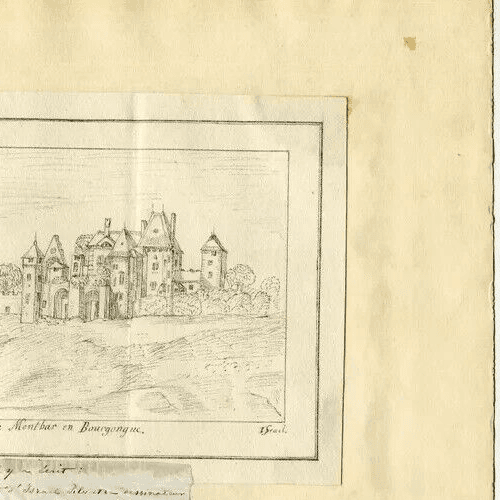 Antique Etching Israel SILVESTRE, Landscape Castle of Montbar Bourgogne image 3