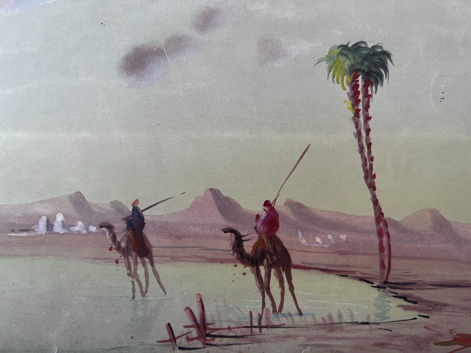 Drawing Orientalist Landscape Men Ridding Camels