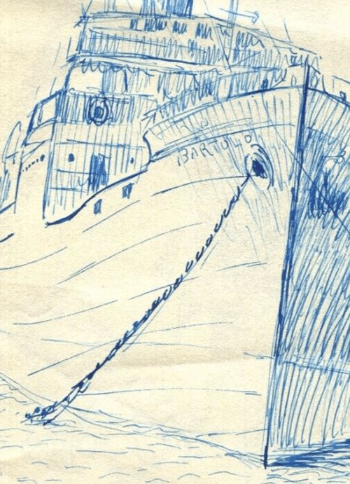 Vintage Ink Drawing Original Maritime Landscape, Boat, Nice, Theoule c. 1924 image 3