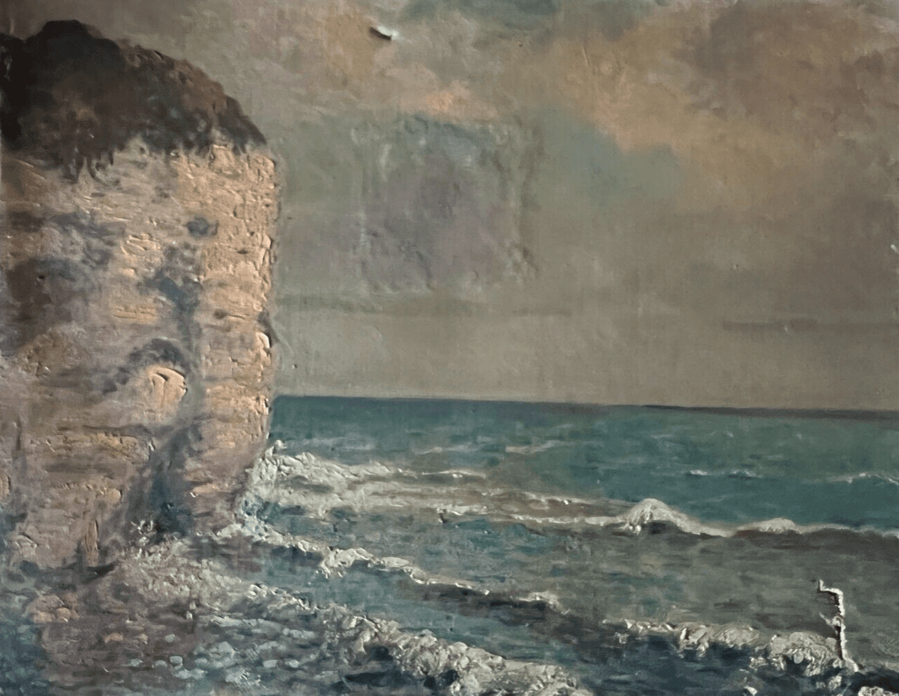 Antique Original Painting French School XX Century Seaview Landscape image 1