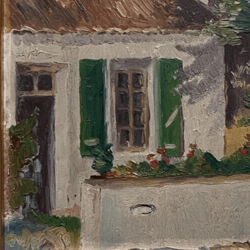 Antique Original Painting signed House, Tree, Architecture, Flowers Framed image 2
