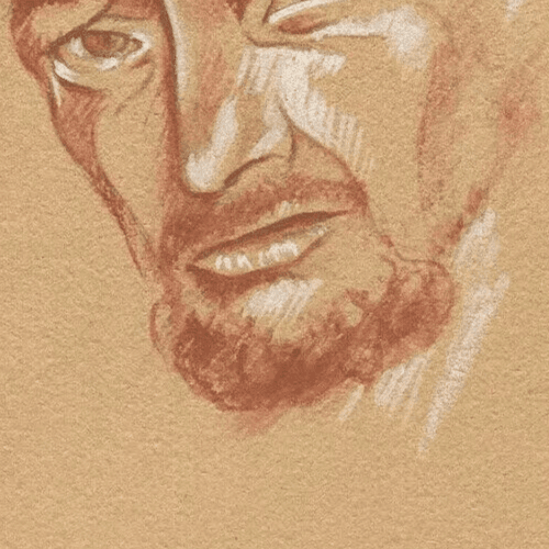 Vintage Original Young Handsome Gift Red Pencil Drawing Man Portrait, Figure image 3