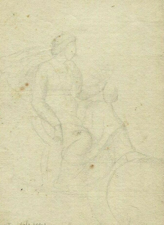 Antique Pencil Drawing 19th century Religion, Mythological Women image 1
