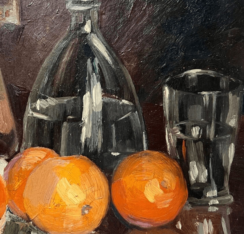 Vintage Painting Original signed Orange, Water Still Life image 4