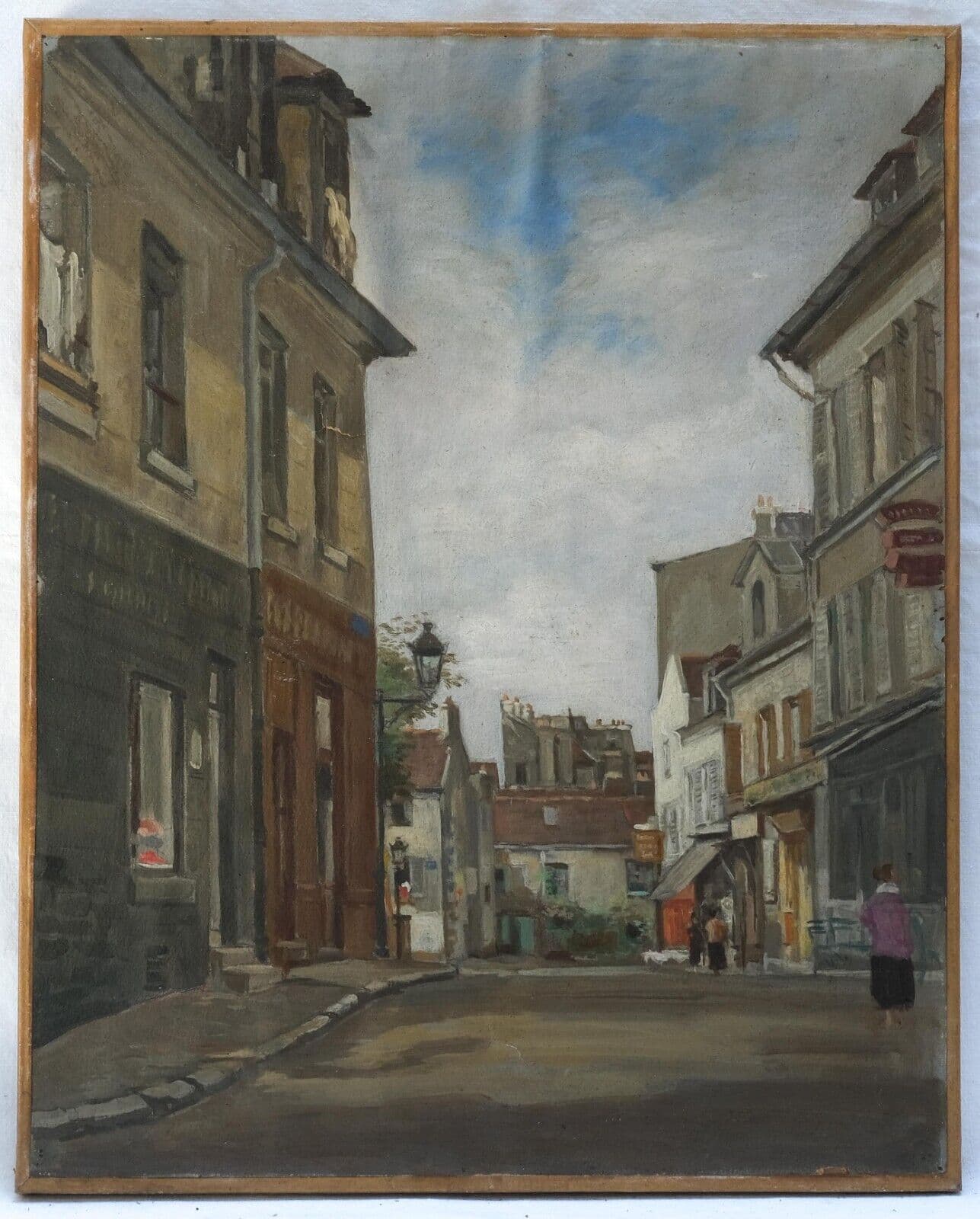 Modern Antique Original Painting Oil Inside Cityview with People Original image 5