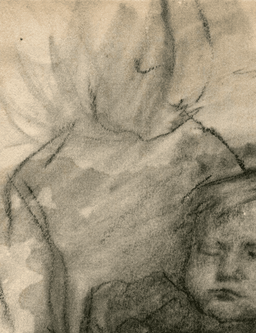 Antique Charcoal Drawing Original 19th century Child Mother Portrait 1878 image 3