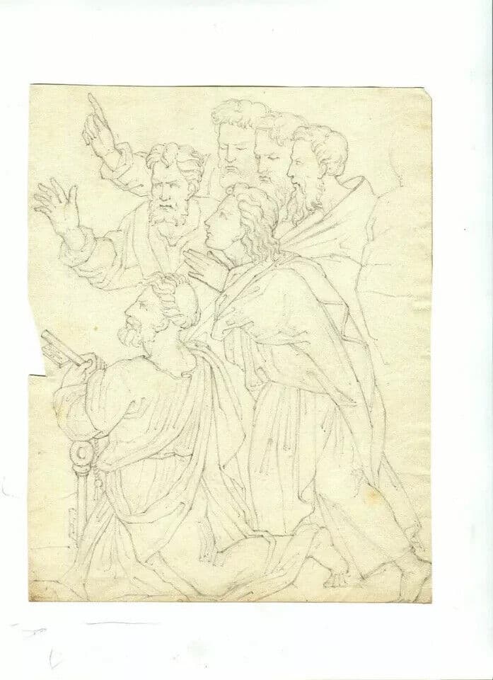 Antique Pencil 19th century Original Drawing of Mythology Figures image 2