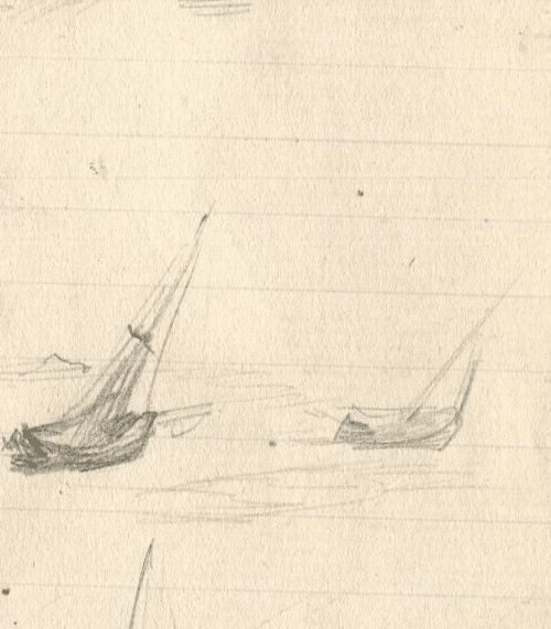 Vintage Pencil Original Drawing Maritime Landscape, Boats, Seascape image 5