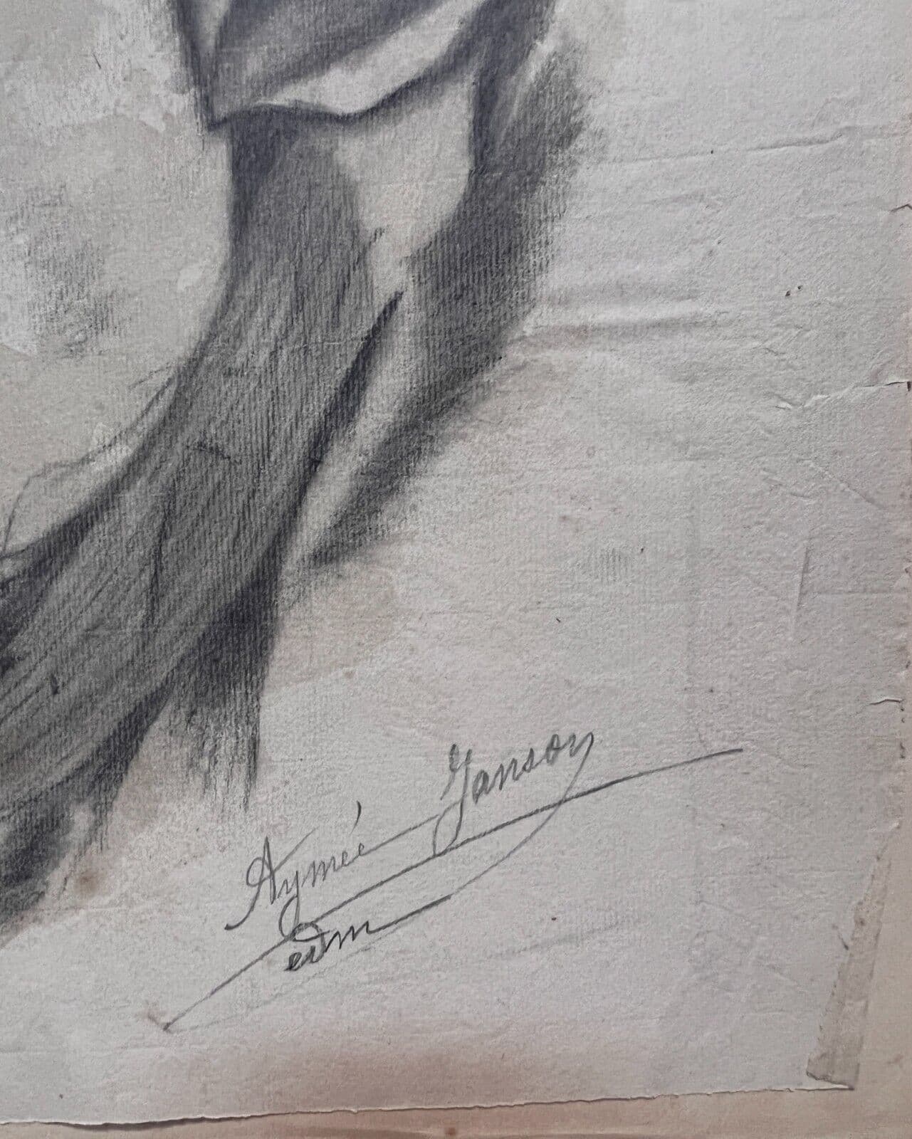 Antique Drawing Charcoal Original Portrait Woman Sculpture signed image 5
