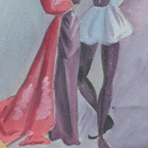 Vintage Original Drawing Portrait, Woman, Couple, Figures, Genre Scene image 4