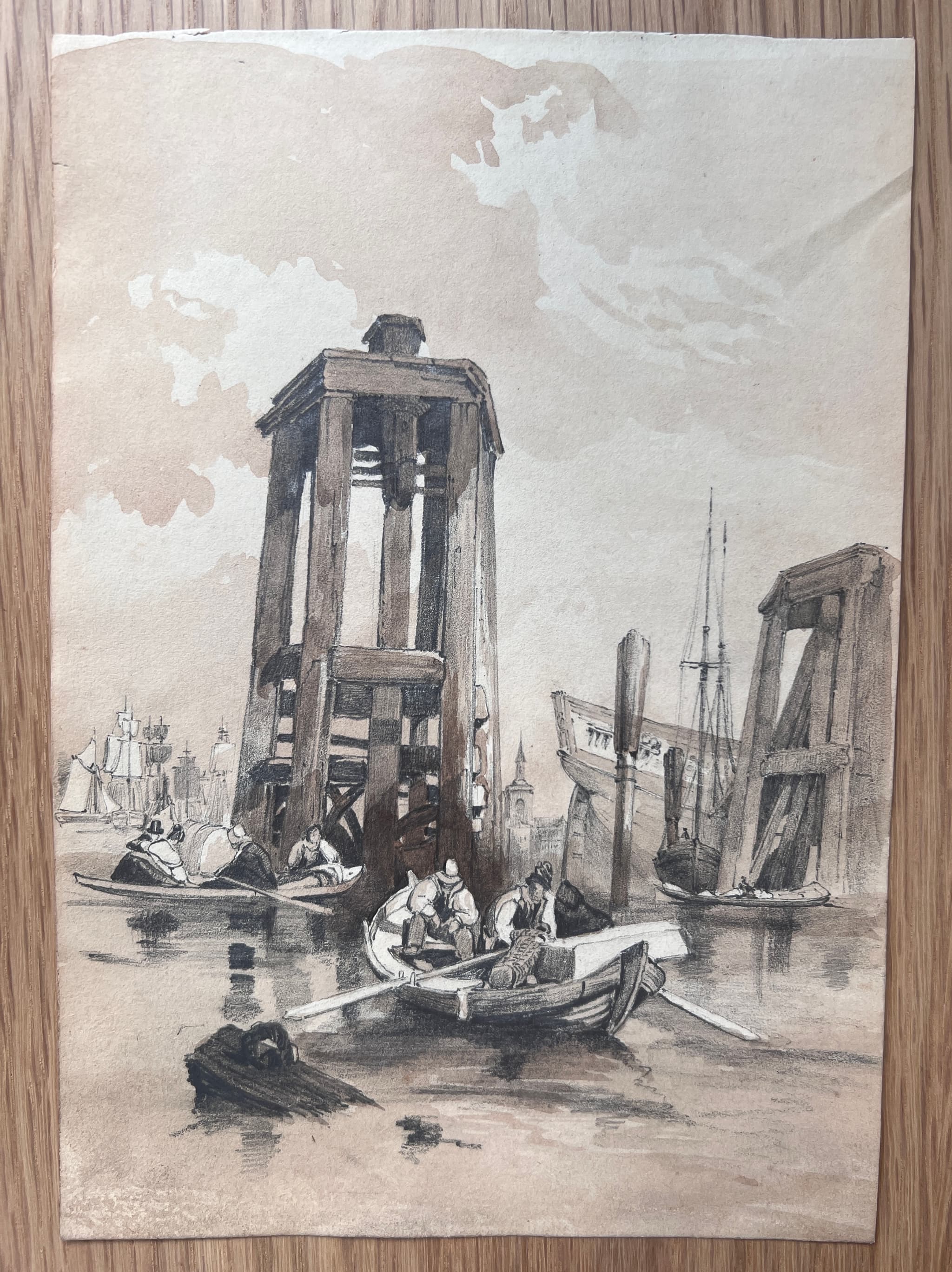Maritime Landscape with Boats 19th century Drawing image 2