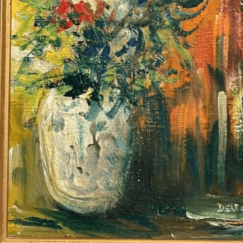 Antique Painting Original Odette DELPORTE Flowers Bouquet Floral Framed image 2