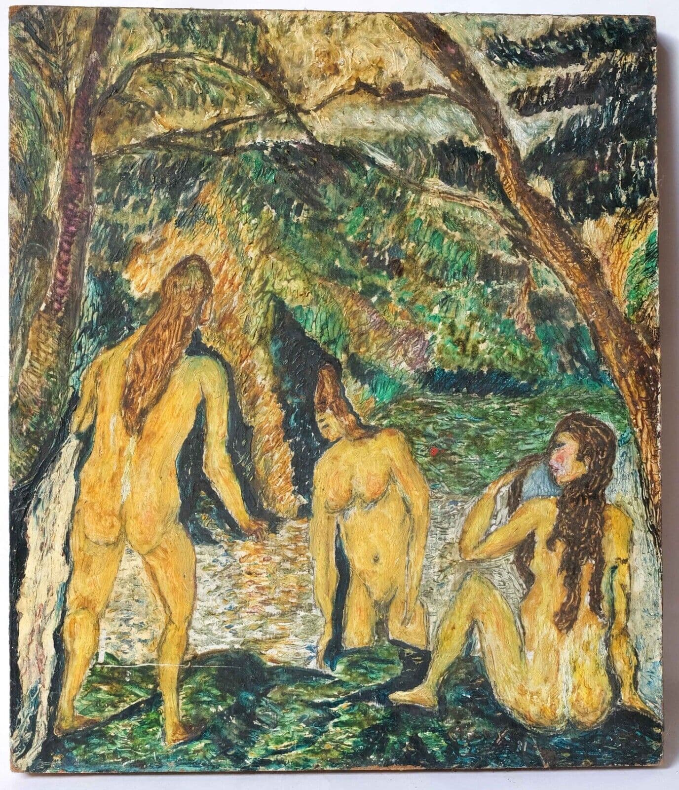 Expressionist Painting Original Yellow Nude Women Portrait by Water image 6