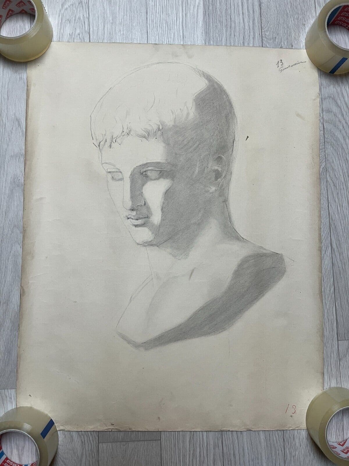 Antique Original Drawing Man, Portrait, Sculpture, Profil image 6