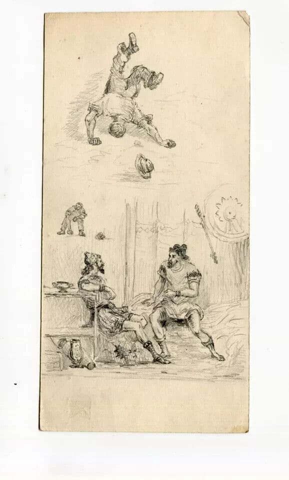 Antique Drawing Pencil Original People, Men, Military, Sketches image 6
