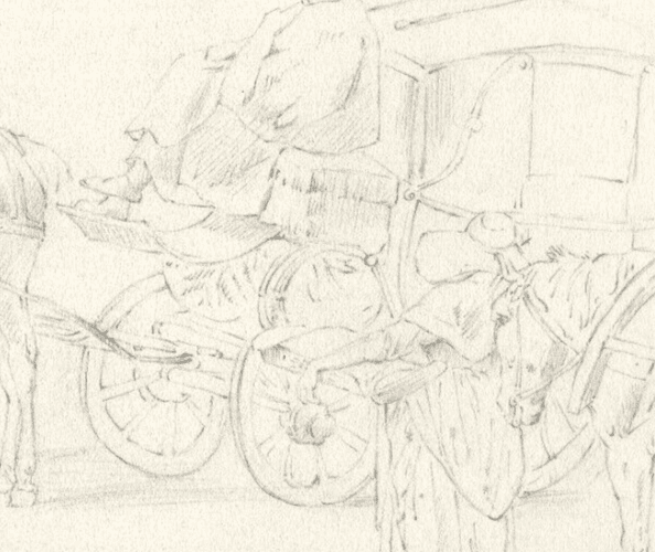 Vintage Pencil Original Drawing Carriages, Characters and Horses image 5