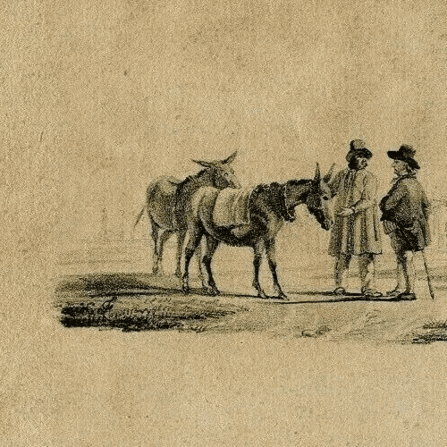 Antique Pencil Drawing 19th century of Horses and People image 2