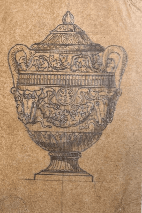 Antique Original Drawing Putti, Angels Portrait, Vase, Architecture 19th century image 2