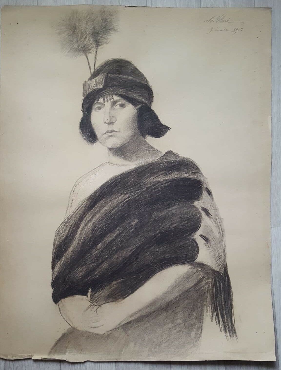 Drawing Woman Portrait with Hat c. 1910 image 2