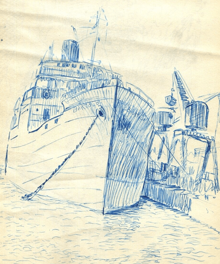 Vintage Ink Drawing Original Maritime Landscape, Boat, Nice, Theoule c. 1924