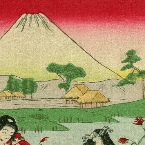 Antique Japanese Woodprint Volcano, Women, Geisha, Landscape Art Print Ukiyo-e image 7