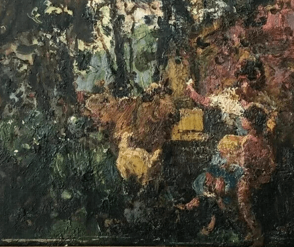 Antique Oil Painting Original Figures and Cow, Mythology 19th century French image 2