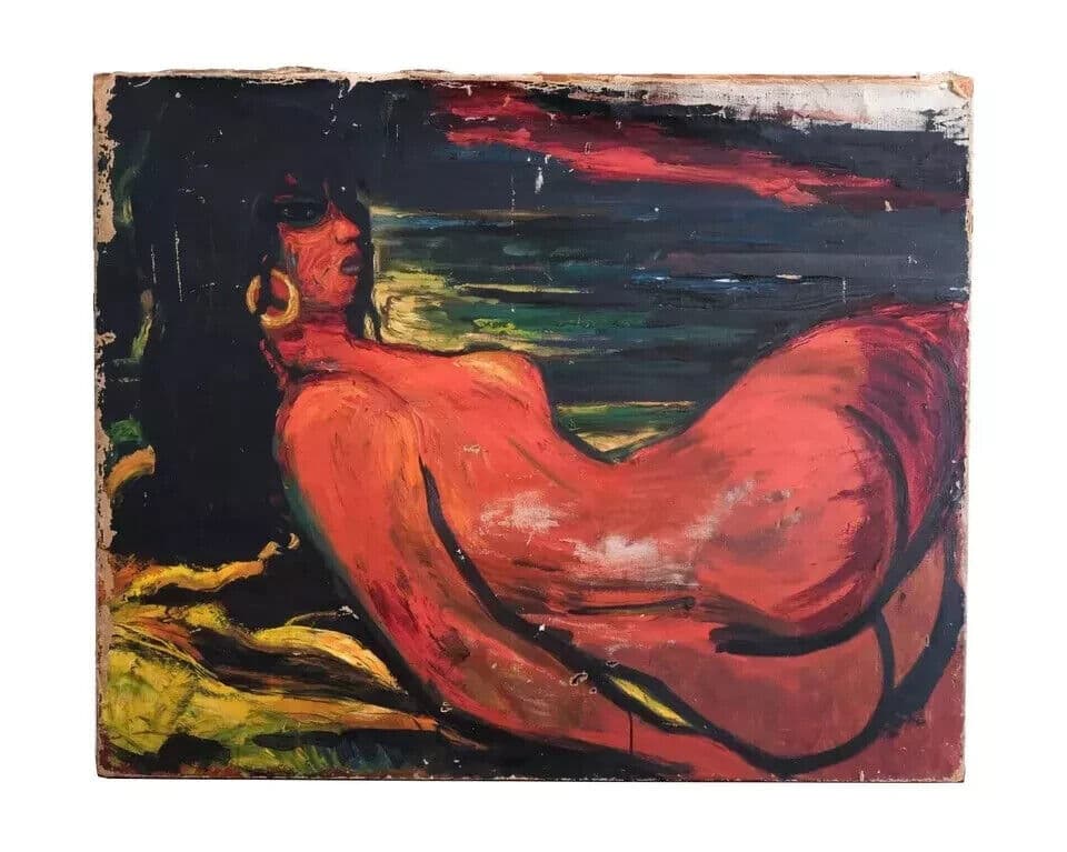Expressionist Painting Original Red Nude Woman Portrait image 2