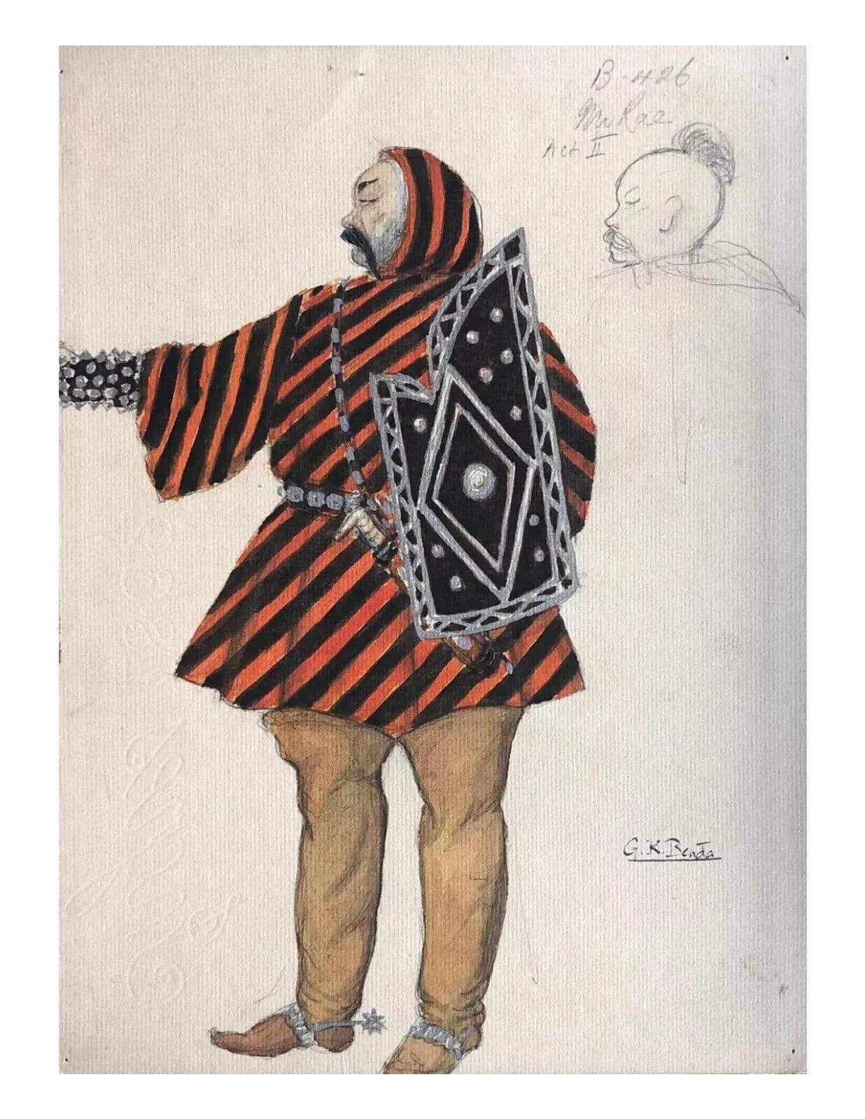 Vintage Drawing Georges Kugel BENDA (XIX-XX) Theater Murae Costumes signed image 2