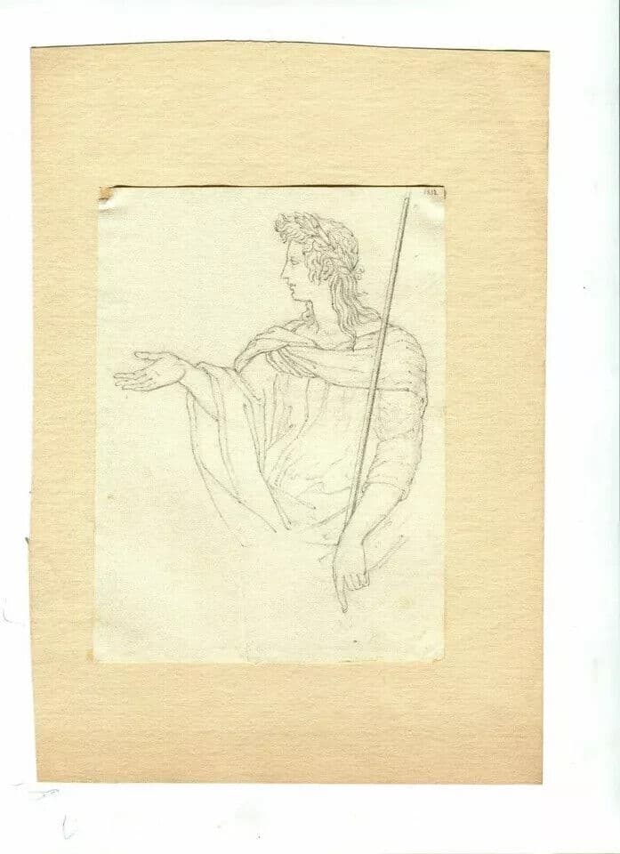 Vintage Pencil Drawing 19th century Mythological Greek Figure image 5