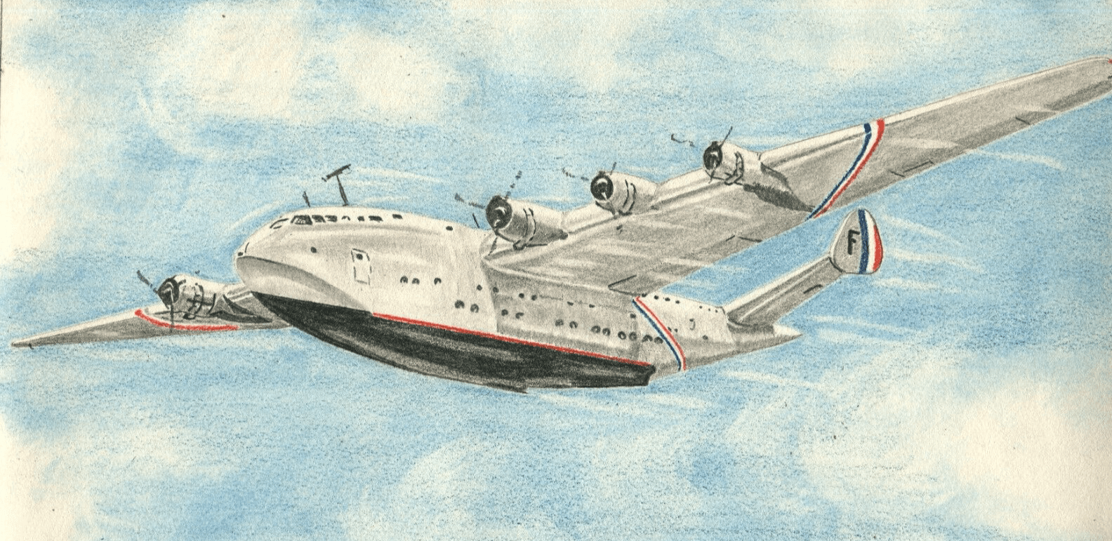 Original Antique Pencil Drawing Cartoons Plane Military Artwork