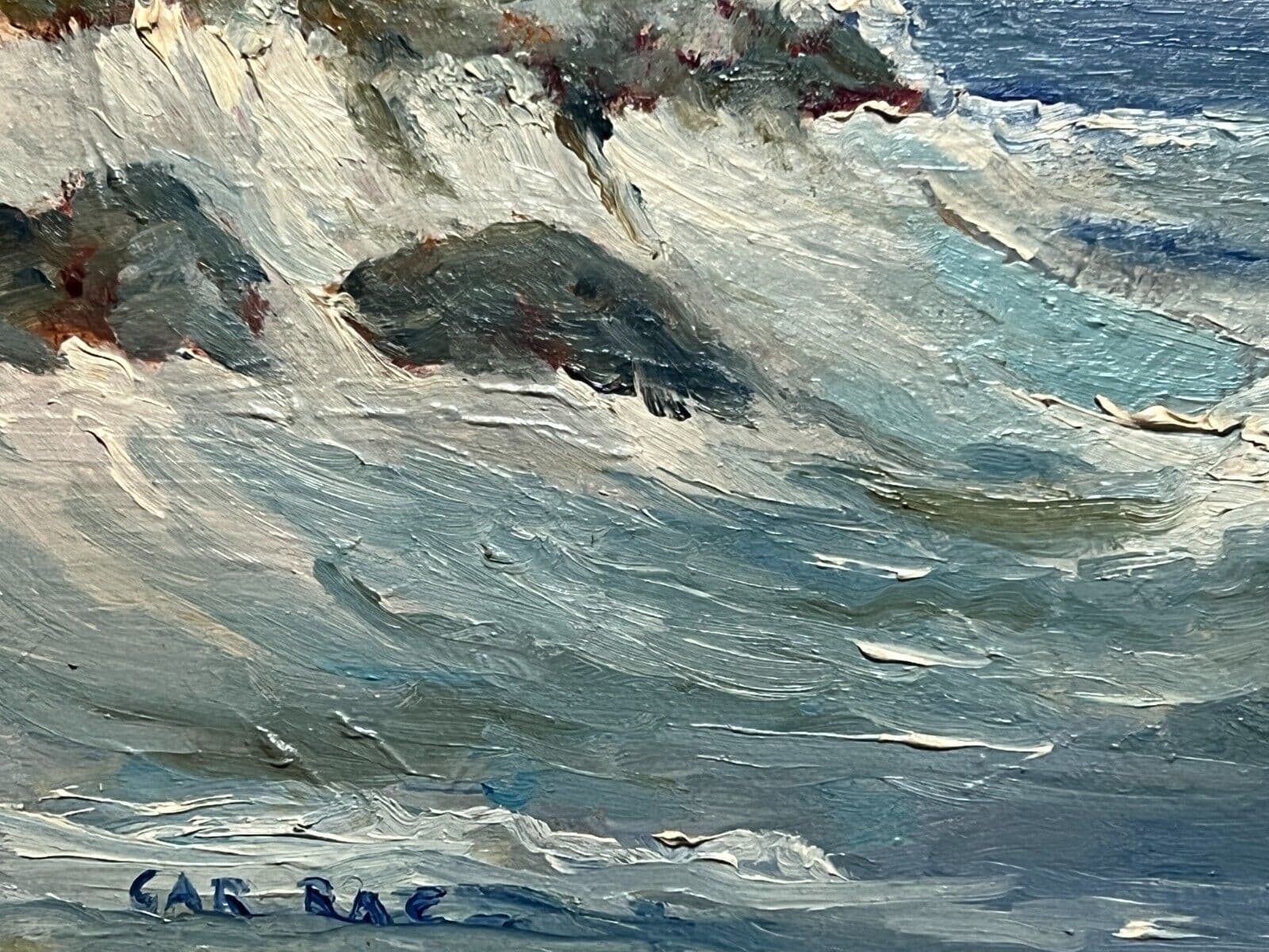 Antique Original Painting Landscape, Maritime, Boats, Sea, Waves signed image 6