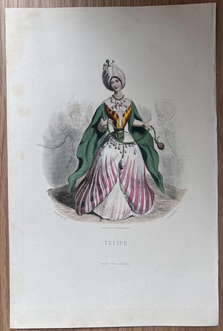 Antique Fashion Engraving - "Tulipe" Exotic Costume Print - 19th Century French image 5